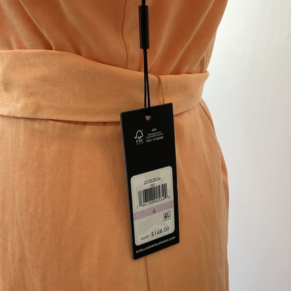 Karl Lagerfeld Aero Charm Belted Flounce Dress in Apricit Size 7 NWT - Picture 5 of 11